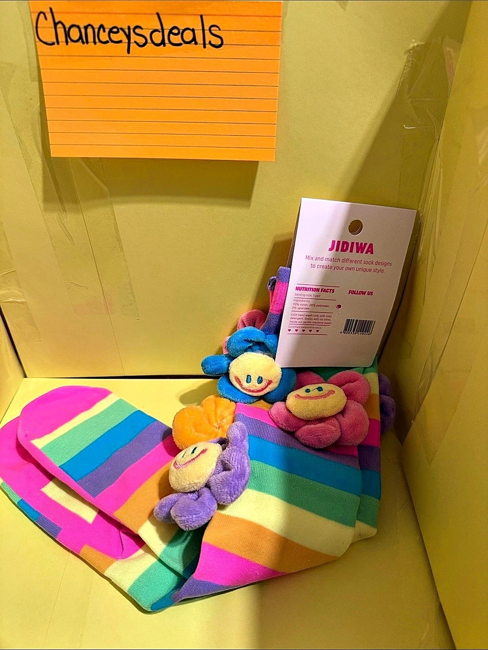 JIDIWA Plush Flower Striped Crew Socks